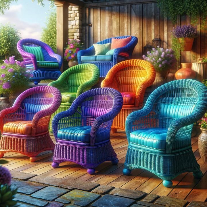 Course - Brightly colored wicker chairs